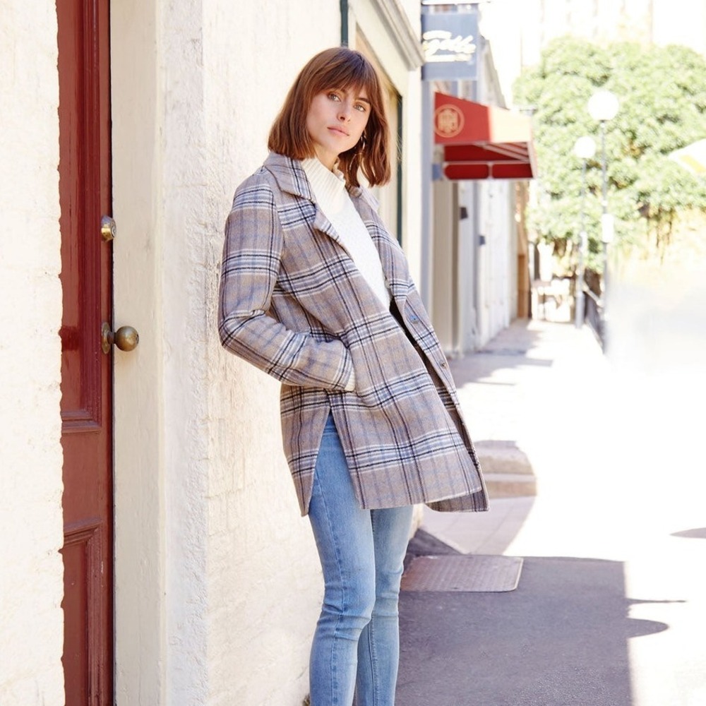 Belle & Bloom Ex-Boyfriend Wool Blend Oversized Jacket Oat Plaid Size M Academia - Picture 10 of 10